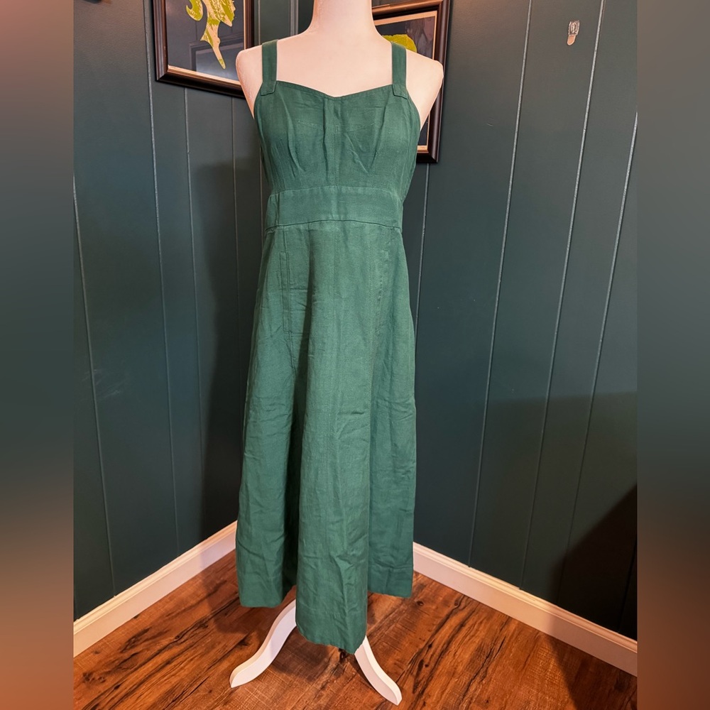 LOFT linen mix Green Maxi Dress with Wide Straps